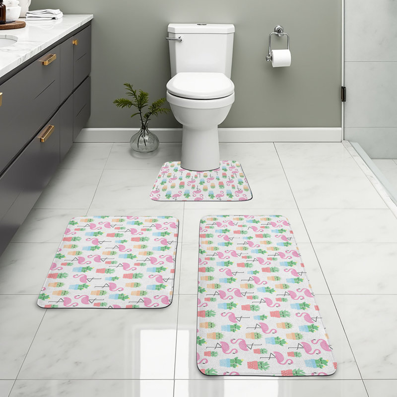  Cactus Bathroom Rug Set 3 Pieces U-Shape & Rectangle Mats Multicolor