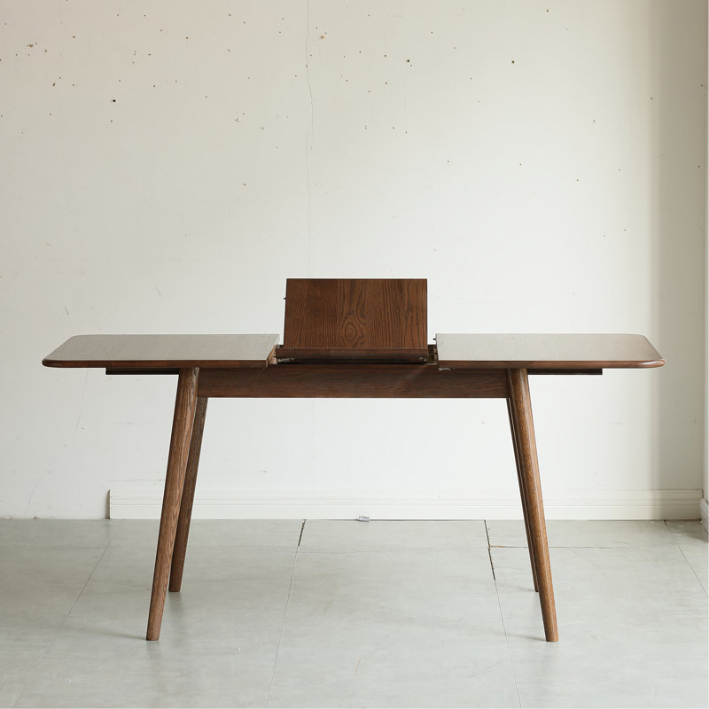Walnut Color Solid Oak Round Corner Diagonal Leg Telescopic Table