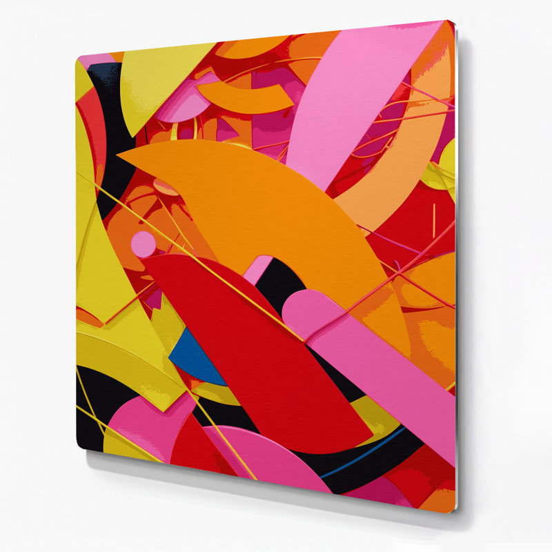 Abstrait formes 72, art mural en métal rose, H 32 po x l 32 po