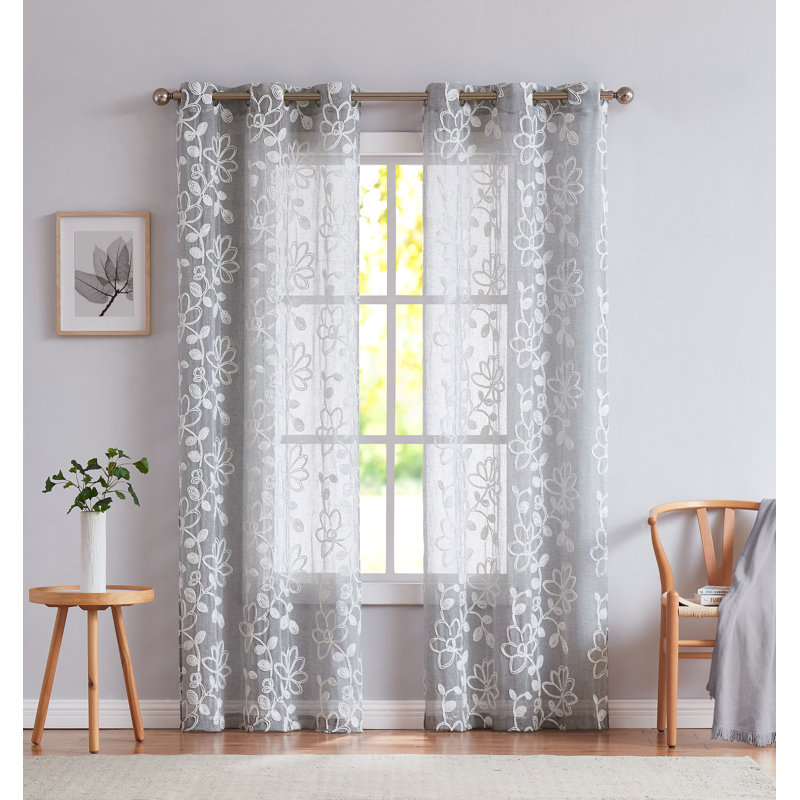 Carston Semi Sheer Curtain Pair, Silver, 38" W x 63" L
