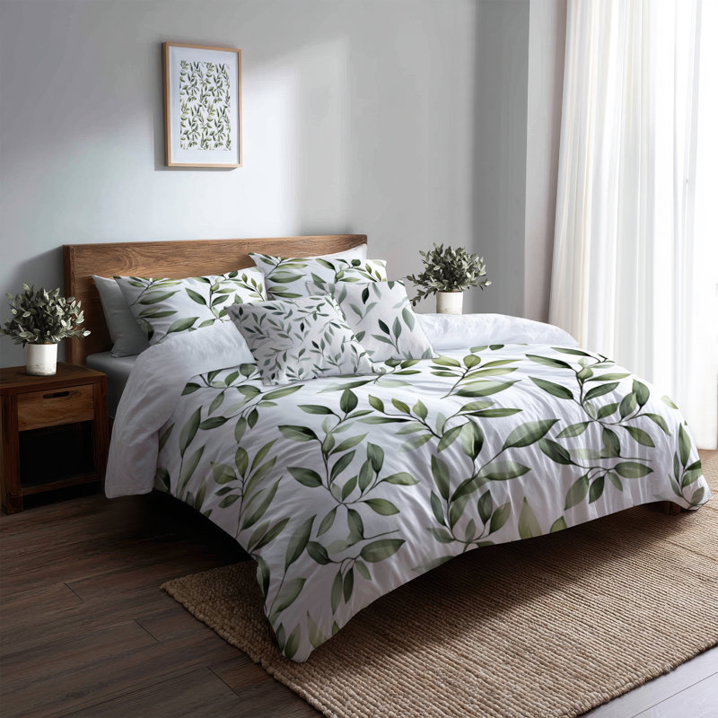 Ensemble d'édredon Country Farmhouse de 6 - Olive florale avec taies et coussins décoratifs