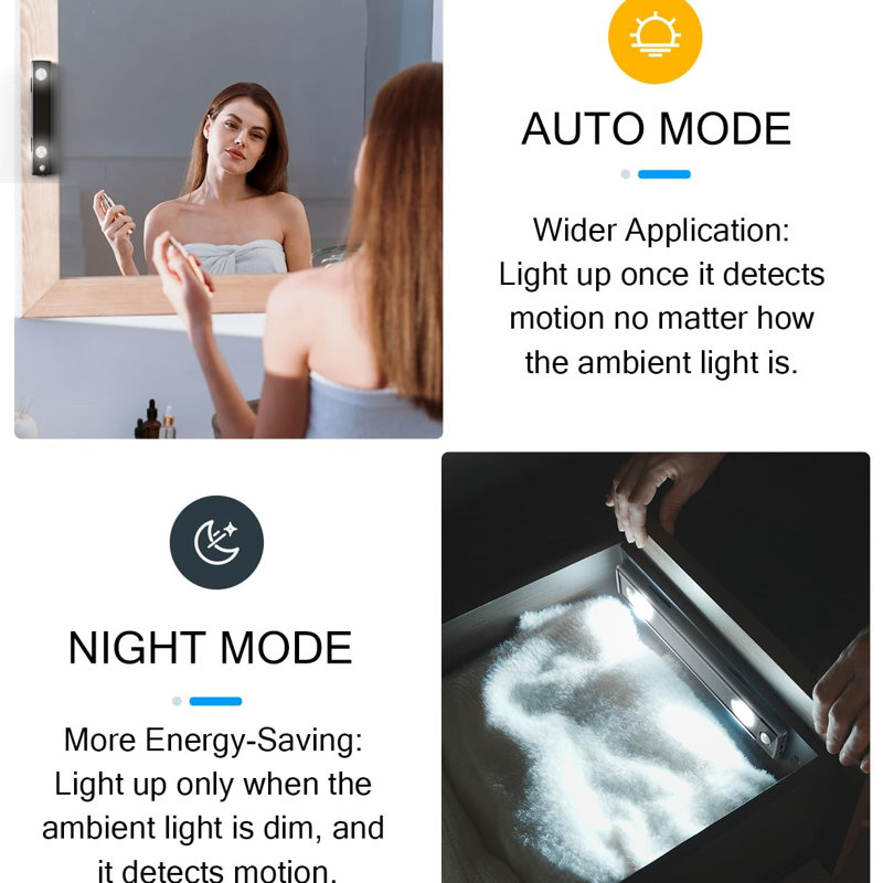 Lepotec Under Cabinet Lights - 6LED Wireless Motion Sensor Cool Light, Rechargeable, Spotlight for Kitchen & Hallway