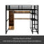 Lit mezzanine double en métal avec garde-robe intégrée, tiroir, bureau et tablettes