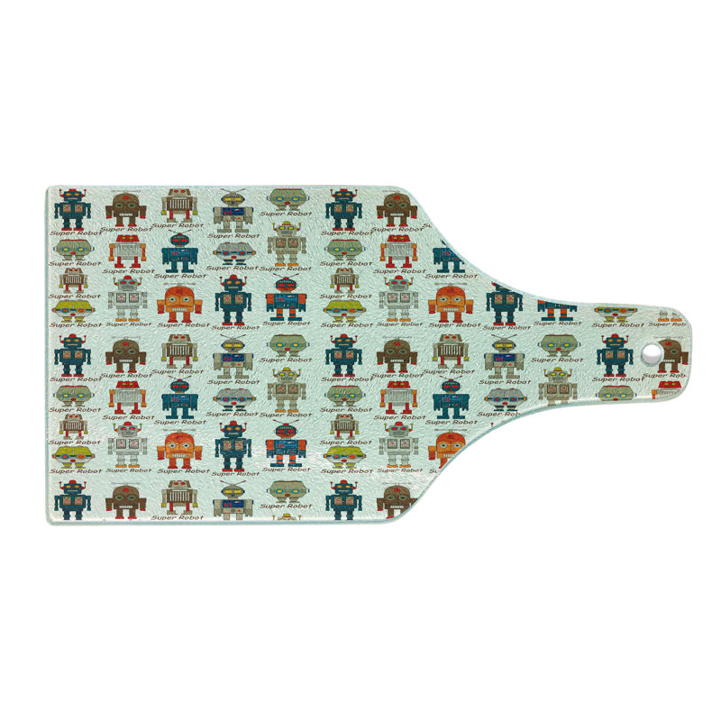 Ambesonne Robot Tempered Glass Cutting Board Futurist Cyborg Characters Multicolor
