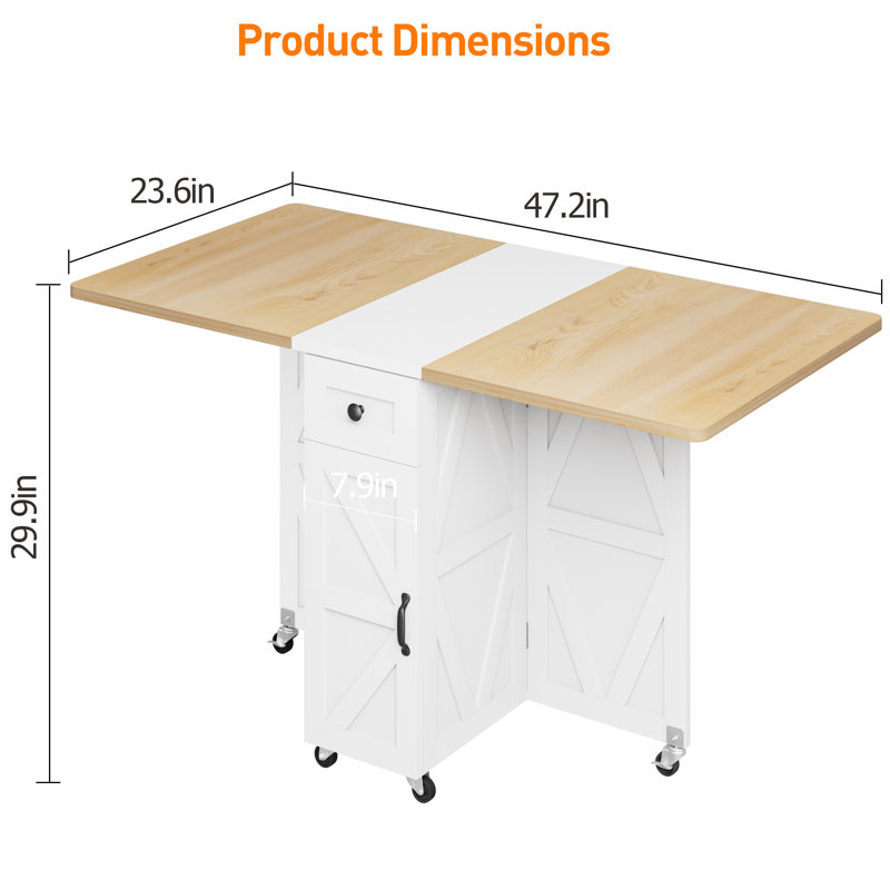 Folding Dining Table Set for 4 People, Space Saving Extendable Kitchen Dining Table with Metal Frame, White, Natural