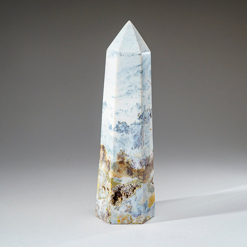 Polished Ocean Jasper Point from Madagascar in Blue/White/Bronze