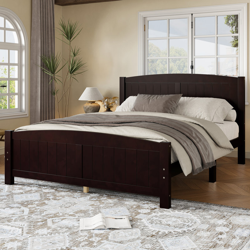 Queen Size Solid Wood Platform Bed with Support Slats – Sturdy, No Box Spring Needed, Espresso, Espresso, Queen