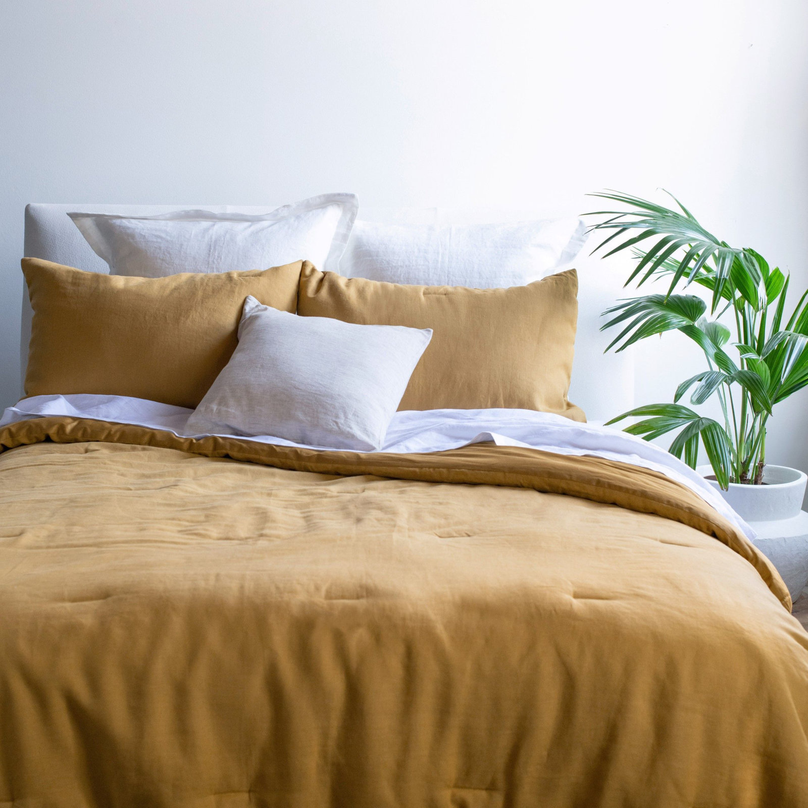 French Linen Comforter & Sham Set, Honey, Queen Comforter + 2 Standard Pillow Shams