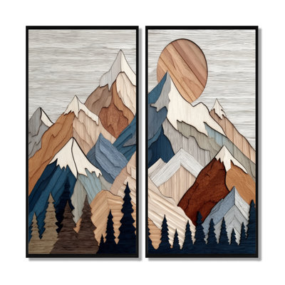 «Blue Orange Bold Mountains Landscape - Landscape», reproduction d'art sur toile encadrée bleue abstraite, 2 pièces