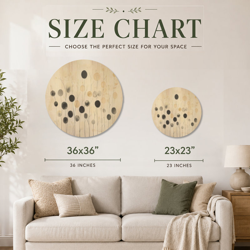 Têtes de graines à l'encre I - Décoration murale ronde botanique beige, imprimée sur bois, 23" Round, Rond