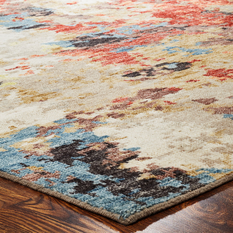 Duson Hand Knotted Wool Abstract Area Rug in Tan, Rectangle 10' x 14'