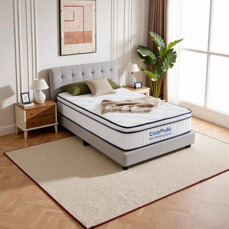 10 Inch Full Size Medium Firm Mattress with Memory Foam & Pocket Springs - Cooling Antibacterial Cover, CertiPUR-US Certified for Back Pain & Pressure Relief, White (53.94"x74.8"x9.84")