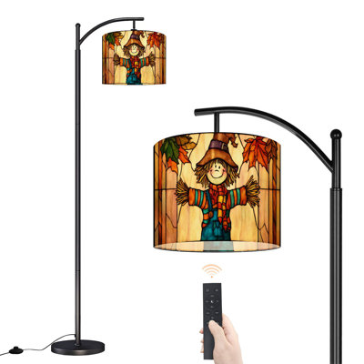 Lampe sur pied à arc avec abat-jour ajustable Fall Scarecrow Autumn Rustic Farmland Lampadaire 3 températures de couleur à intensité variable pour poteau