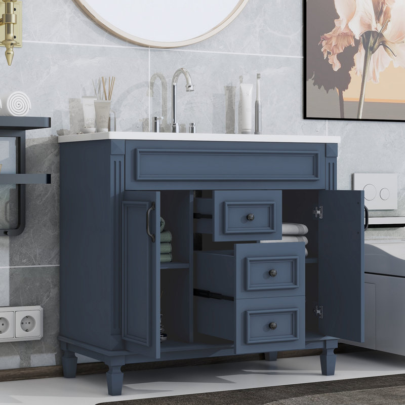 Meuble-lavabo simple 35,9 po avec plateau en résine Cavari