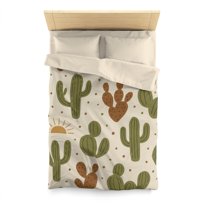 Microfiber Duvet Cover Boho Style, Design 19, Green/Brown/Cream, Twin Duvet Cover