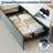 Bed Frame with 2 Storage Drawers, Upholstered Bed Frame with LED Light-738286112-738286140