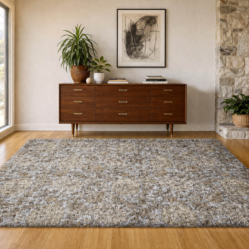 Tapis à poil long de qualité supérieure lavable à la machine ADS677, Gris, 8 pi x 10 pi