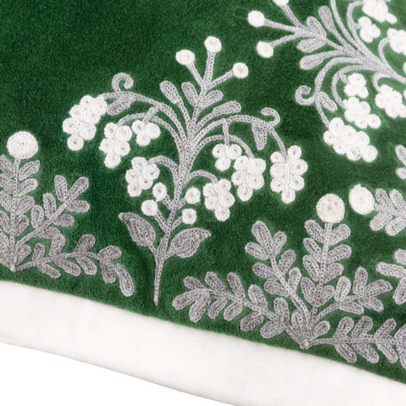 Winter Bloom Square Throw Cushion, Green