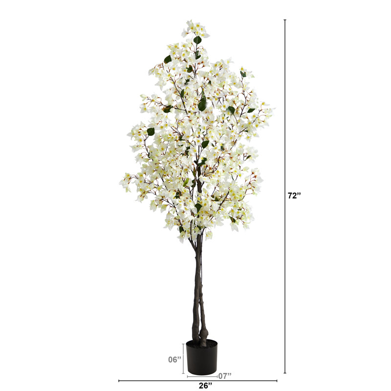 6ft White Bougainvillea Faux Flowering Tree in Iron Planter