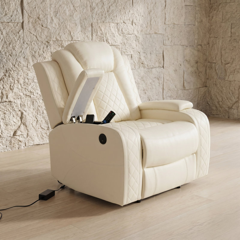Fauteuil inclinable électrique avec port USB, lumière ambiante à DEL, accoudoirs de rangement - similicuir blanc respirant
