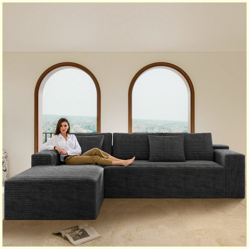 104.3" x 68.9" Modular Sectional Sofa Seat, 2PC Free Combination Compressed Couch, Plush Corduroy Fabric, No Assembly Required, Grey