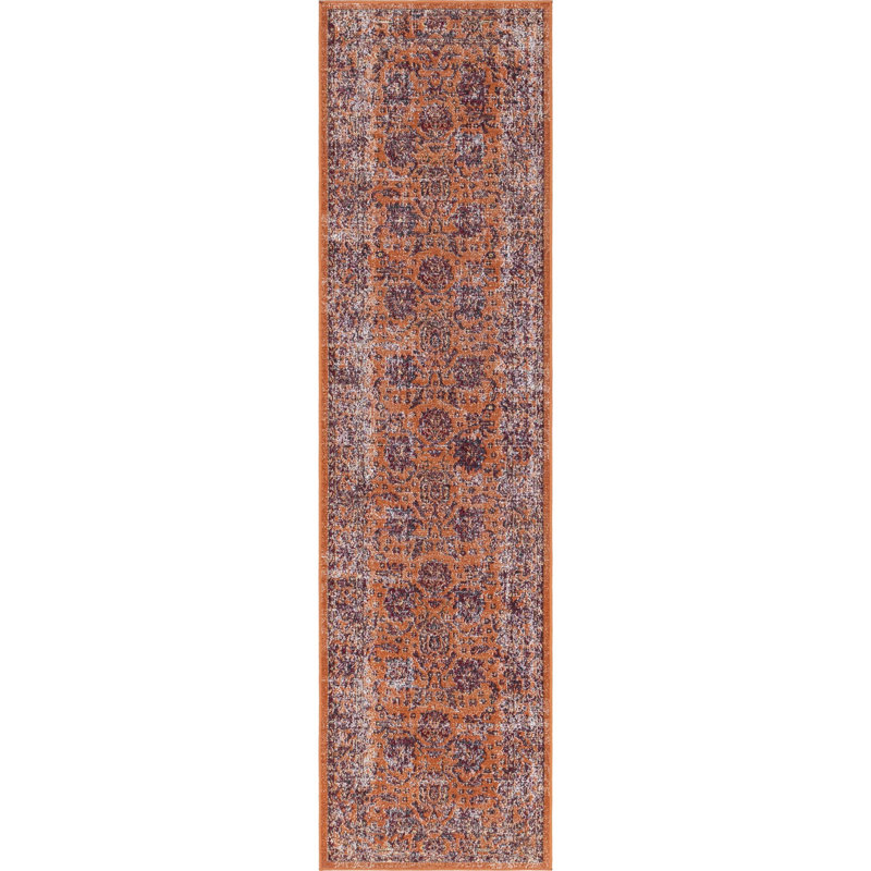  Tapis floral terre cuite, Tapis de couloir 2 pi 7 po x 10 pi