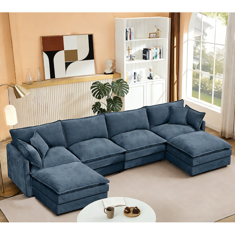 Modular Sectional Sofa U Shaped Couch Set, Blue Chenille