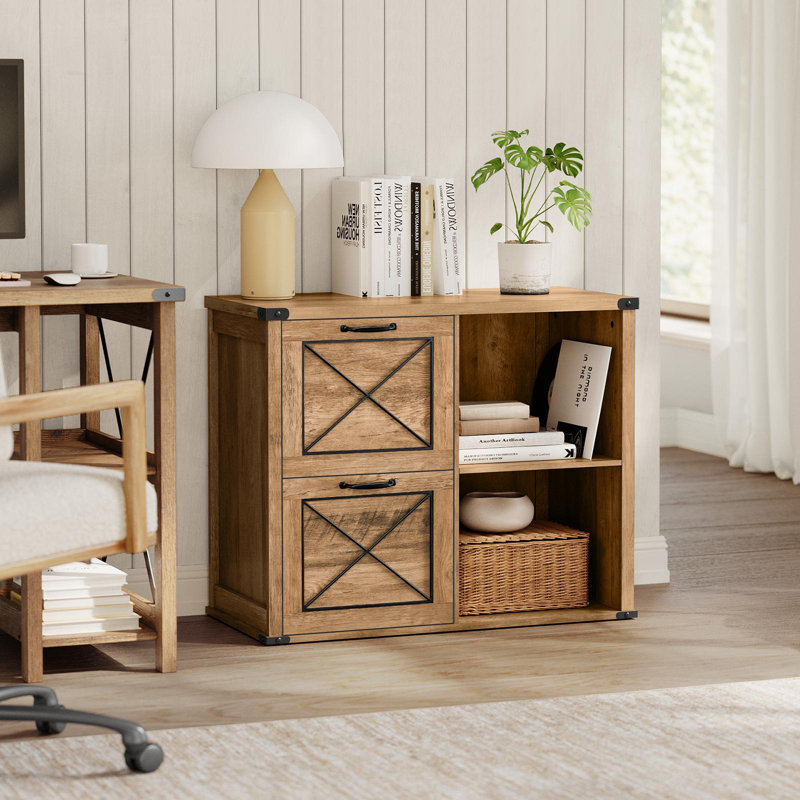 Lateral File Cabinet, Filing Cabinet with 2 Drawers, Printer Stand, 2 Open Compartments, Brown