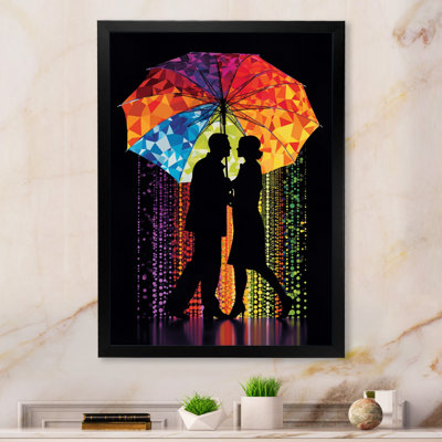 " Artful Romance Couple Under Rain "