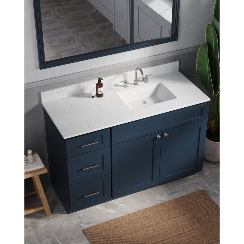 Disar Single Bathroom Vanity with Quartz Top, Right, Blue