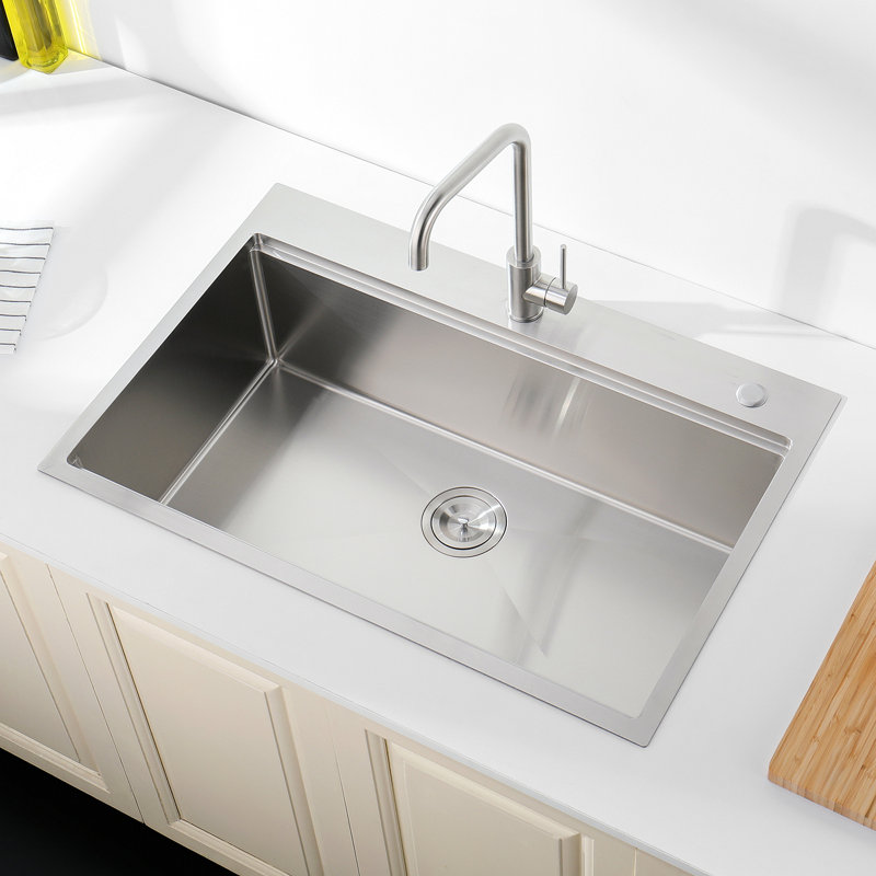 Évier de cuisine en acier inoxydable, lavabo simple sur mesure 33 po x 22 po, brossé, avec planche à découper, passoire, SS-BR01D-332208