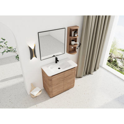 36'' Freestanding Vanity For Bathroom With Ceramic Sink, Soft - Closing Hinges, And Three Tier Storage Space Efficient Solution Silent Close Doors, Ample Bottom Practical Elegant