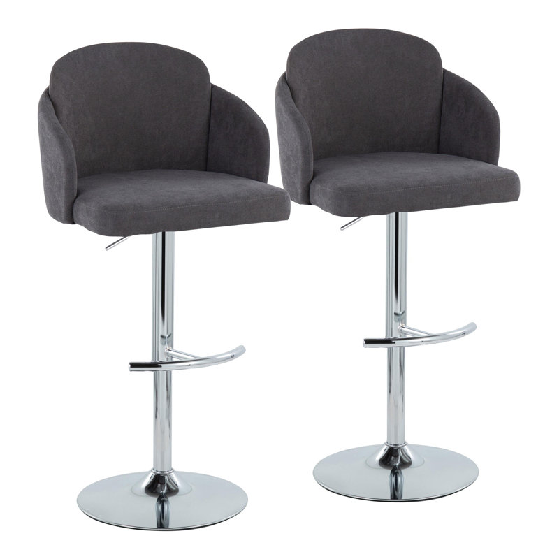 Dahlia Contemporary Adjustable Barstool In Metal With Metal Accent And Round Metal Footrest By Lumisource - Set Of 2, Chrome