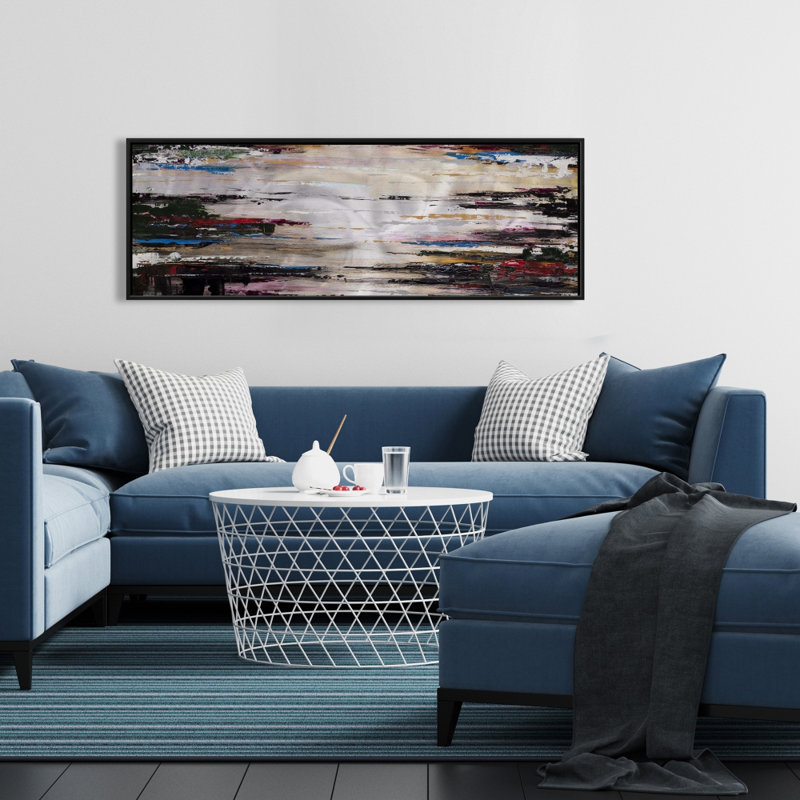 Abstract Runny Paint - Modern Blue Framed Canvas for Home Decor