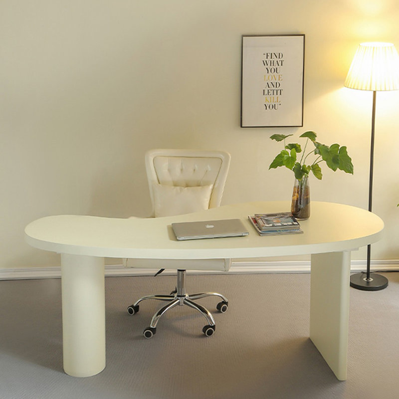 Bureau d'écriture en bois massif courbé blanc, H 29,53 po x l 55,12 po x P 27,56 po, Blanc