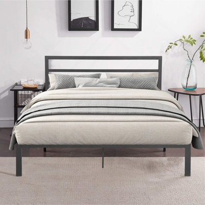 Modern Queen Size Metal Platform Bed Frame with Headboard, Noise-Free, Easy Assembly & Under Bed Storage Grey