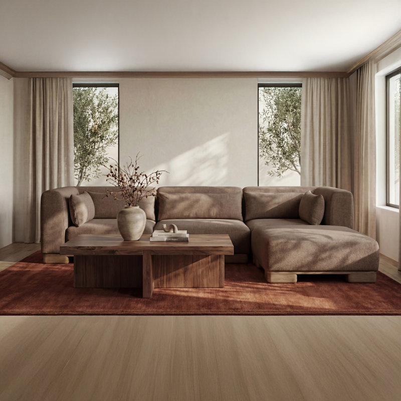 June Modular Sofa Performance Fabric, 30" H x 115" W x 75" D, Brown