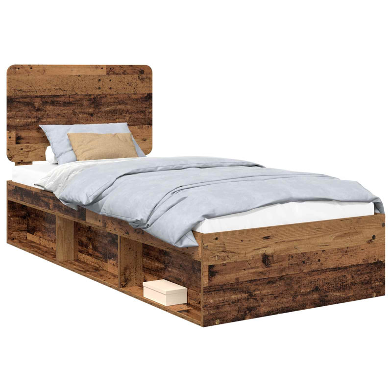 Solid Wood Bed, European Single (90 x 200 cm), Old Wood