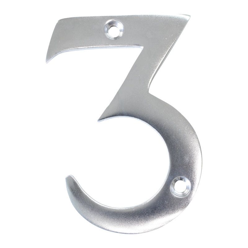 Numéro de maison laiton à fixation en surface, H 4 po, Chrome satiné, 3