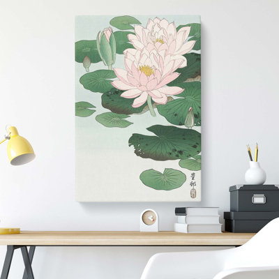 Pink Water Lilies by Ohara Koson - Wrapped Canvas