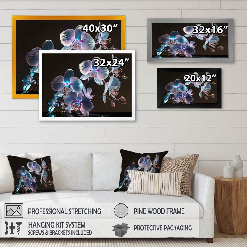 «Blooming Orchid in Fluorescent Mauve and Blue V», reproduction sur toile, H 12 po x l 20 po x P 1 po