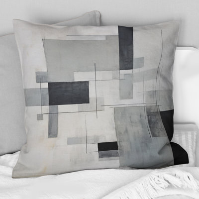 Grey Suprematism Geometric Serenity I - Abstract Suprematism Printed Throw Pillow