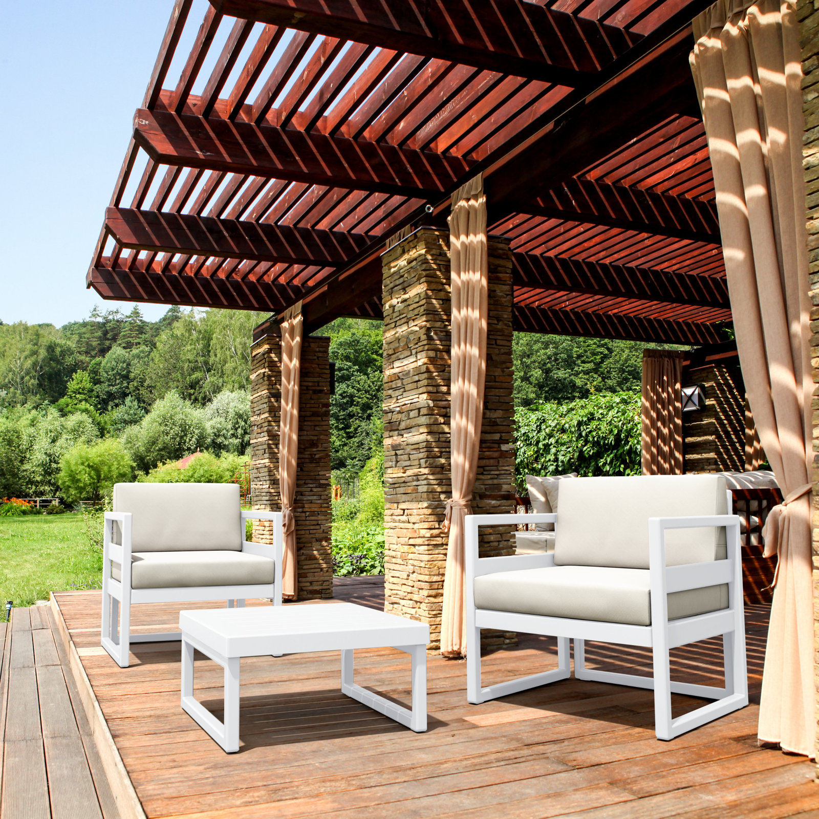 Kalani 2 - Person Patio Conversation Set with Sunbrella® Cushions, Natural, White