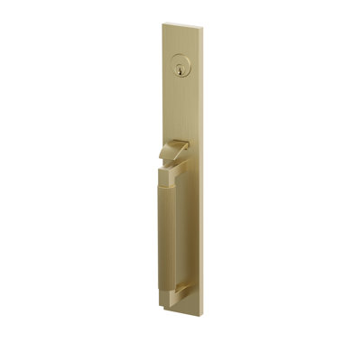 Ensemble de pinces Emtek SELECT, F20, à mortaiser pleine longueur, entraxe de 70 mm (2-3/4 po), tige extérieure en L, poignée moletée droite ; poignée intérieure Hercules, chromée polie, pour gaucher