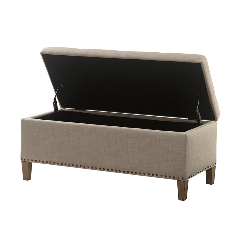 Tufted Top Soft Close Storage Bench, Gris clair