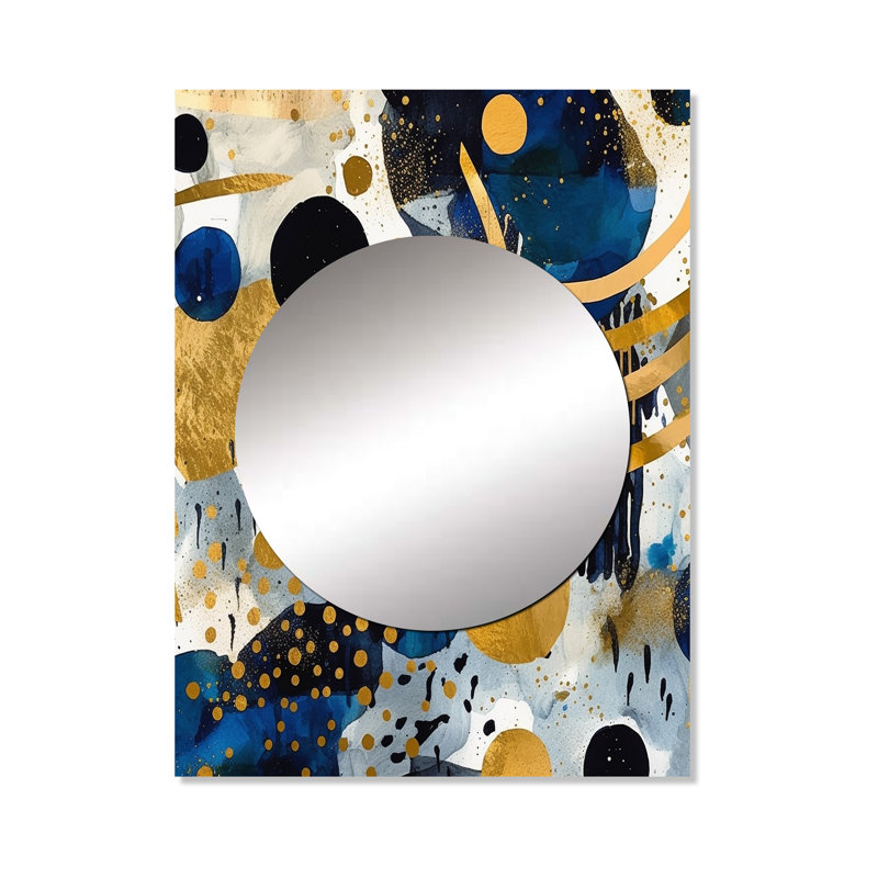 Lilja, motif abstrait avec textures bleues et dorées XIXe - grand miroir géométrique, décor de miroir mural moderne unique, impression d'art en métal