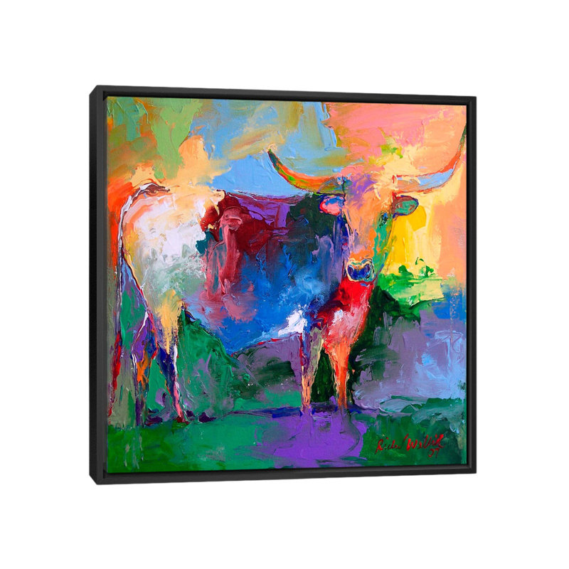 " Bull " by Richard Wallich, 18" H x 18" W x 1.5" D, Black Framed Canvas, No Mat