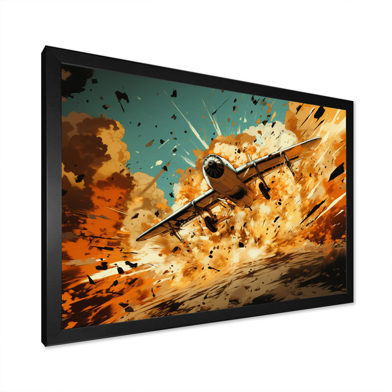 Avion qui décolle en pleine action sur toile, H 12 po x l 20 po x P 1 po, Cadre simple noir