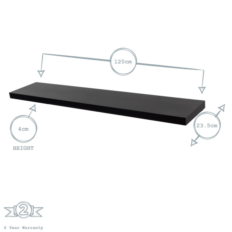 Harbour Housewares - Modern Floating Wall Shelf, 4cm H x 120cm W x 23.5cm D, White