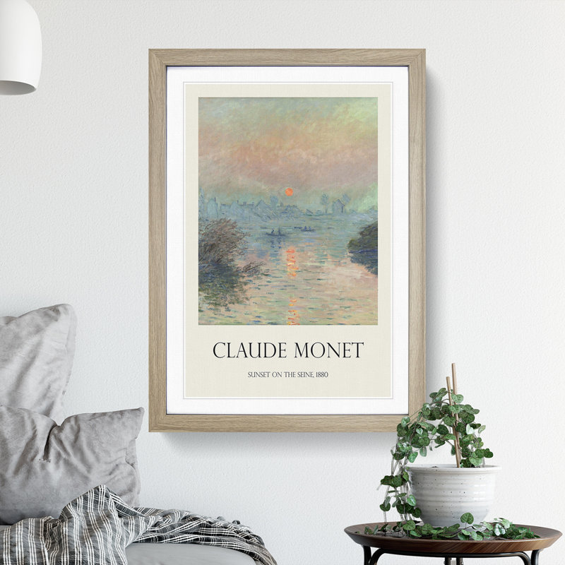Sun Setting On The Seine by Claude Monet Framed Print, Oak Framed, 65cm H x 48cm W x 2cm D